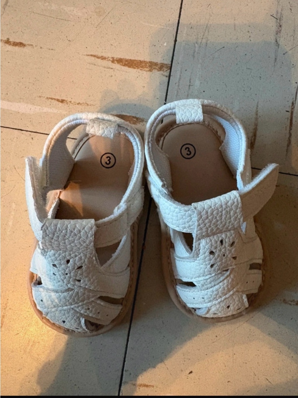 Baby White Leather Sandals - Size 3